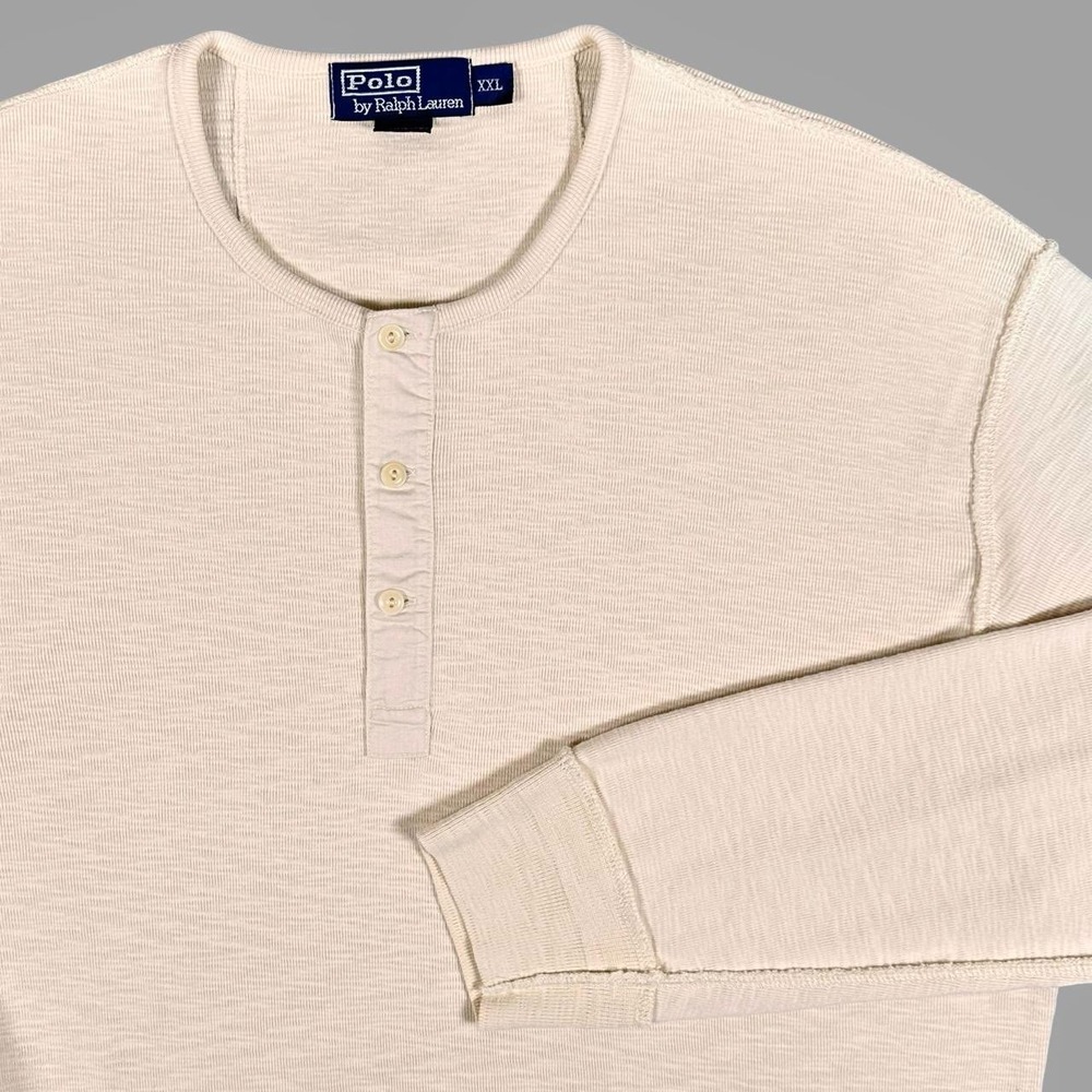 Polo Ralph Lauren VTG Cream Rib Knit Henley Men XXL Heavyweight Cotton Heritage